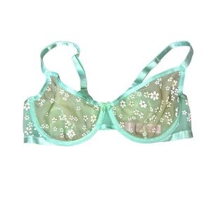 Savage+Fenty Sheer Floral Underwire Bra Flattering Sexy Feminine Mint Green 38DD